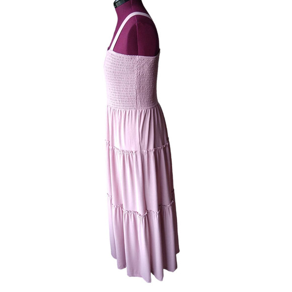 2X Zenana Smocked Tiered Midi Dress Lt Rose Pink Plus sized comfort brand new - Picture 5 of 16